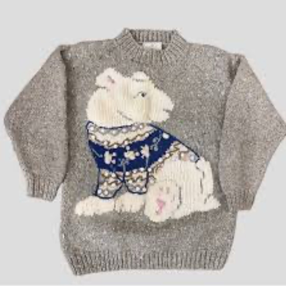 Vintage 90s Express Sweater Polar Bear Chenille Oversized Cozy Hand Knit Medium